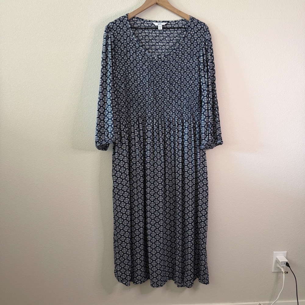 CROFT & BARROW Womens Rayon Smocked Floral Dress 3/4 Sleeve Size 2X Boho Modest